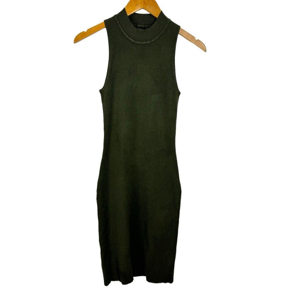 House of Harlow 1960 Sleeveless Mock Neck Ribbed Midi Dress Forest Green Small - Picture 16 of 16